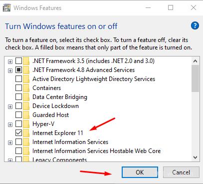 In the list Windows Features find: Internet Explorer 11 