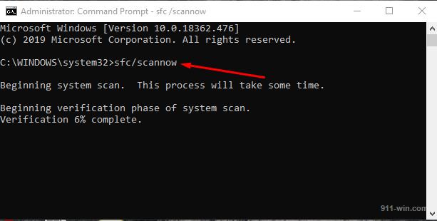Scanning system with sfc/scannow command