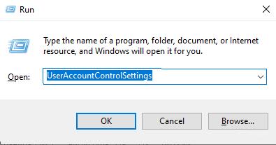 For open User Account Control Settings, use UserAccountControlSettings command