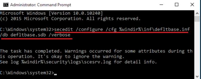 run the command in the CMD - is to reset the local Windows security policy