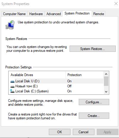System Propertioes - select tab: System Protection