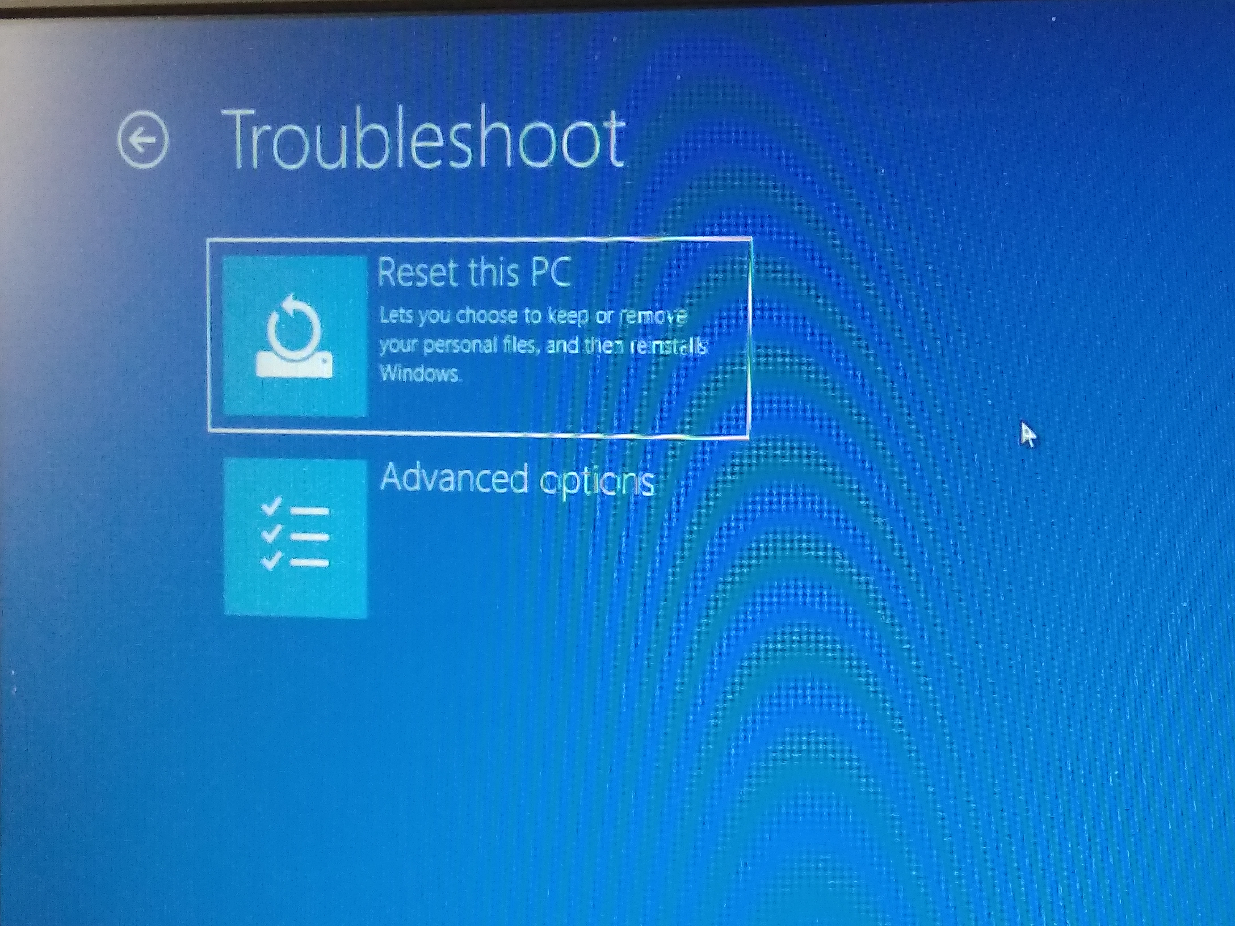 In Troublesshoot select - Reset this PC