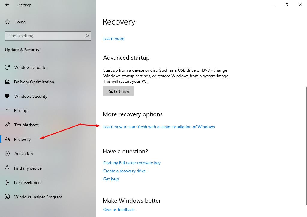 In the Settings - Select Recovery and then More recovery options