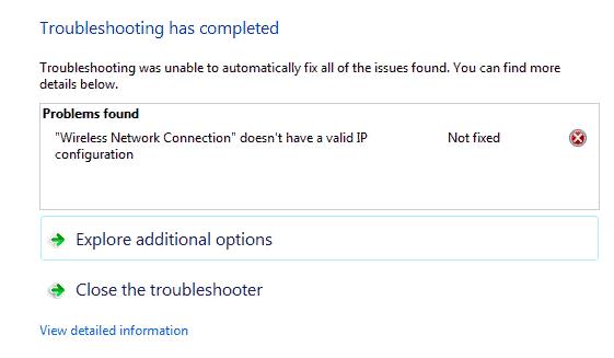 Troubleshooting has completed 