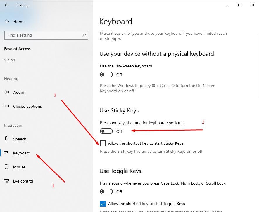 Uncheck - Allow the shortcut key to start Sticky Keys