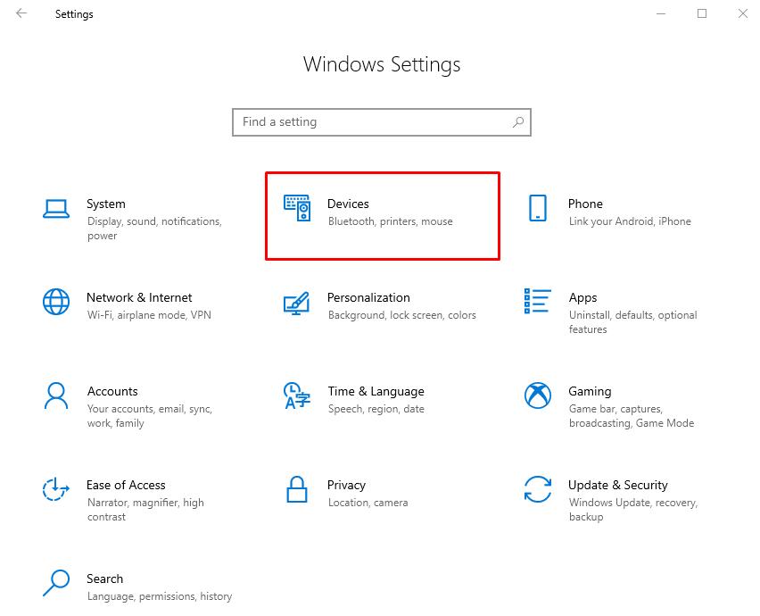 In Windows Settings Select Devices 