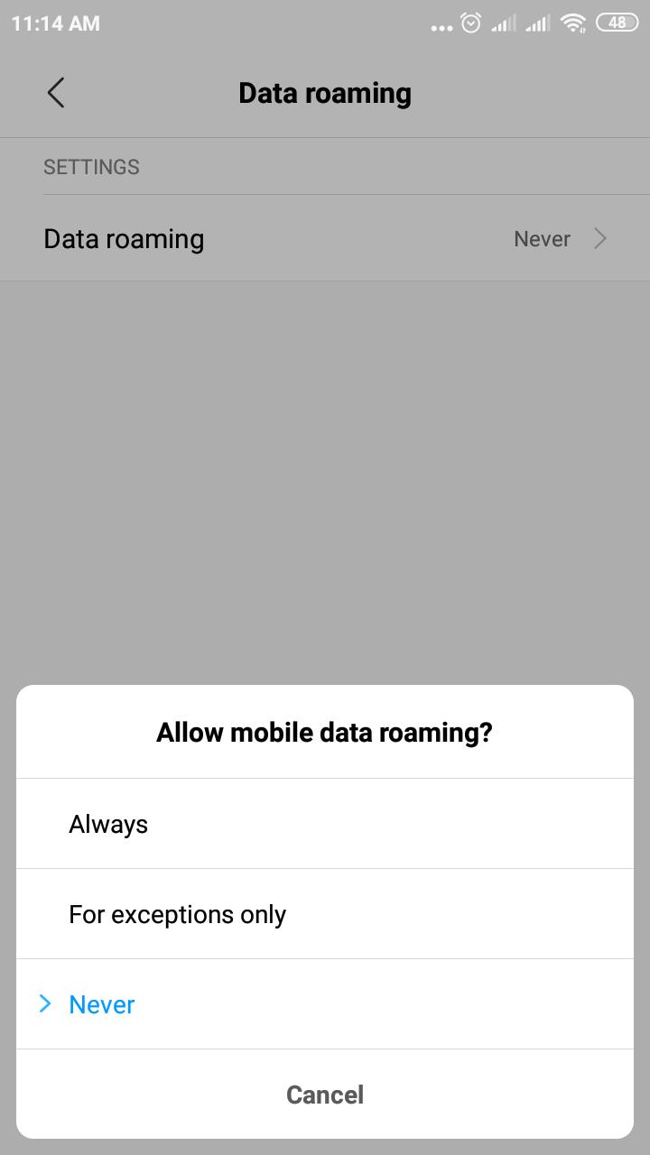 Data roaming details: Allow mobile data roaming?