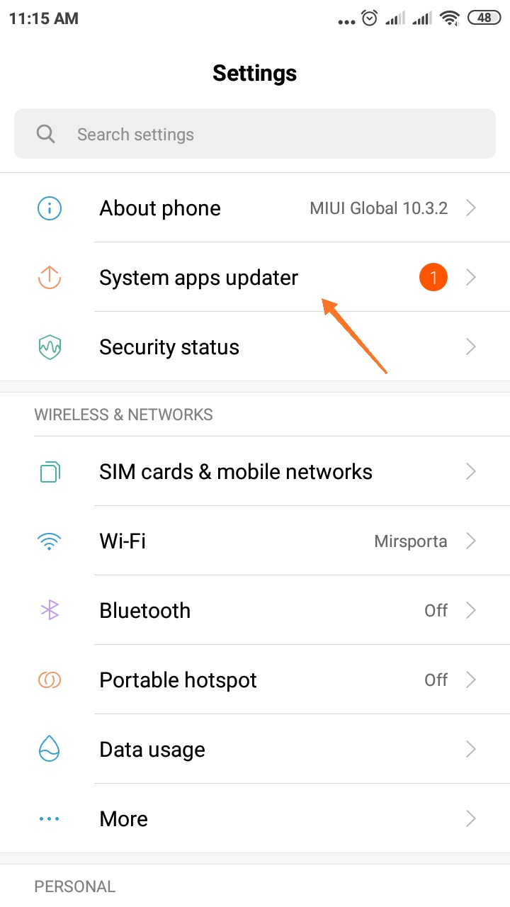 Check for Device Updates: System apps updater