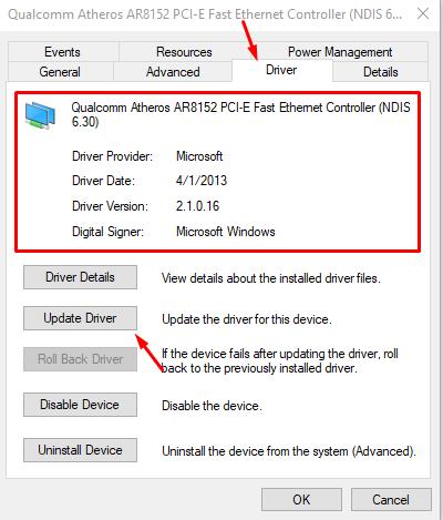 In driver Tab - click on Update Driver button