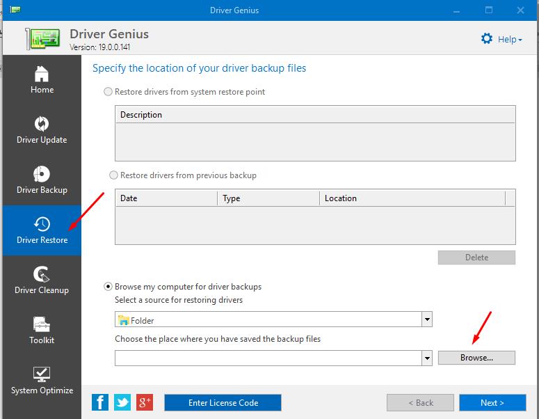 Driver Restore allows restore drivers from back up
