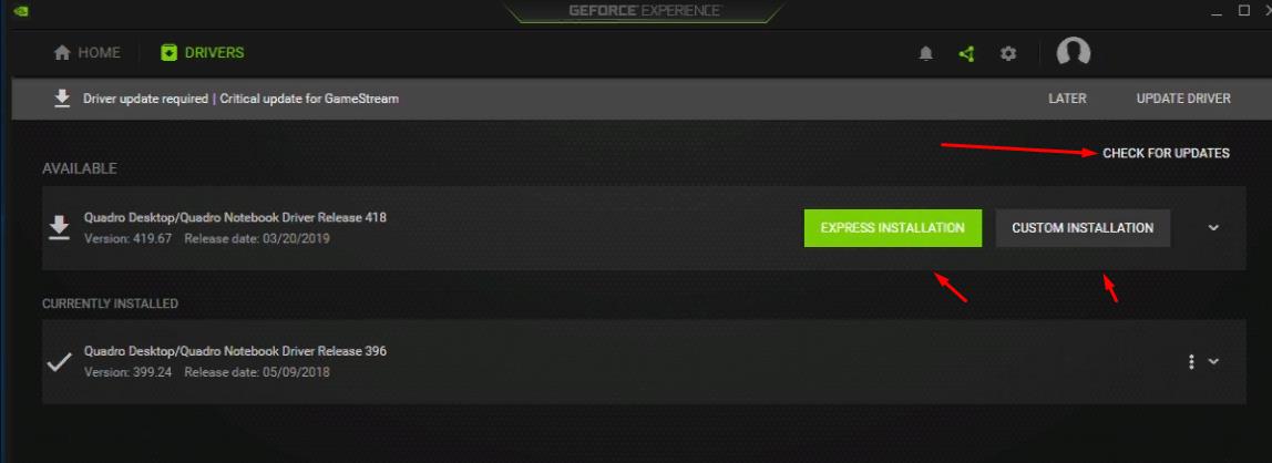 Next, click on Check for updates and wait for the GeForce Experience