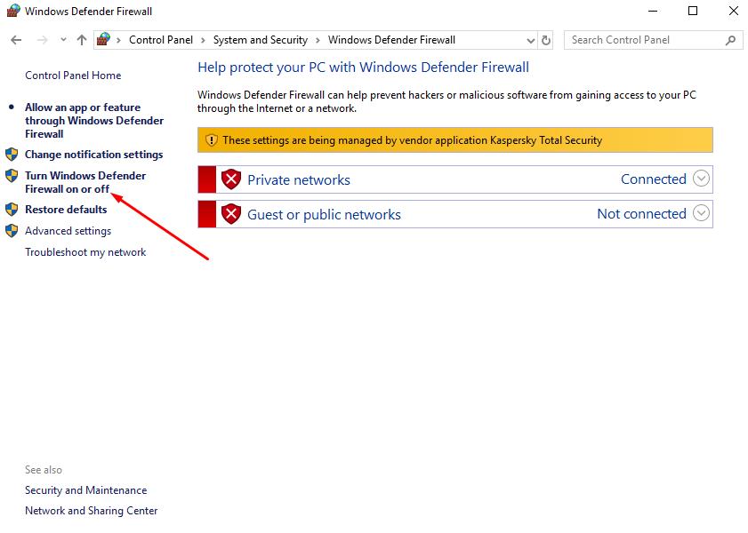 Next, open Enable or disable Windows Defender Firewall