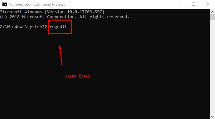 Enter regedit command in console and press enter key