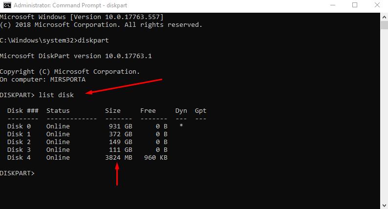 List disk command to display all mapped drives