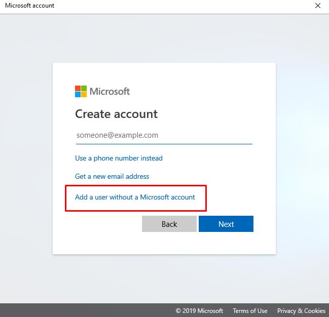 At next stage select: Add a user without a Microsoft account