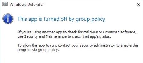 This app is turned off by group policy 