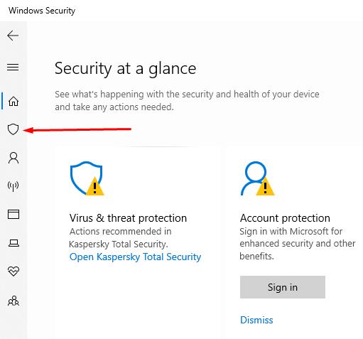 In Windows Security click Security at a glance