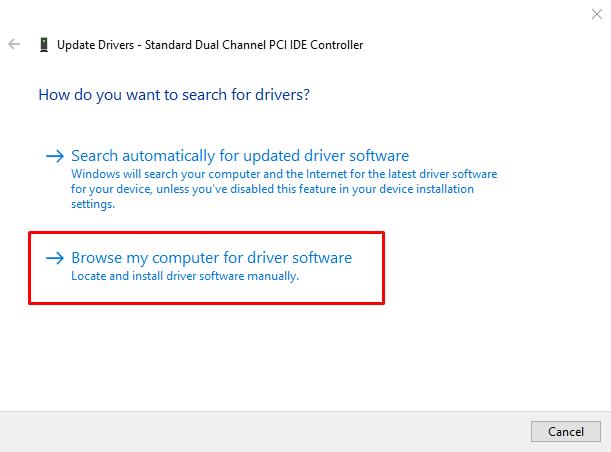 Select Browse my computer for driver software if you have driver 