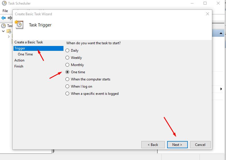 Select Trigger and set frequency of startup 
