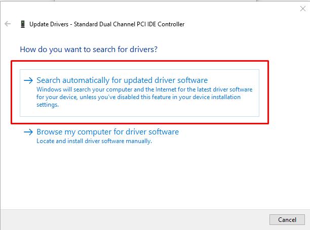Search automatic for updated driver software