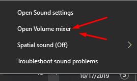 Open Volume mixer for (Checking the correctness of the external speakers)