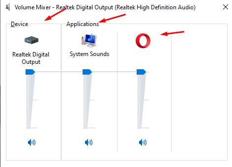 Volume mixer - pay attention (1- Volume Default Device, 2 - Application Volume)
