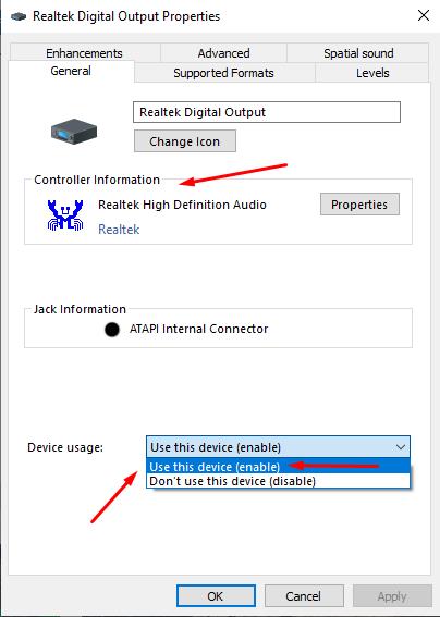 In Device Properties shoucd be: use this device (enable)