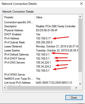 Network connection Details: IPv4 Adress