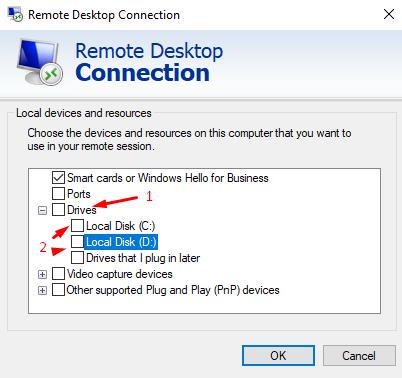 Expand drivers section and select drives to connect over rdp 
