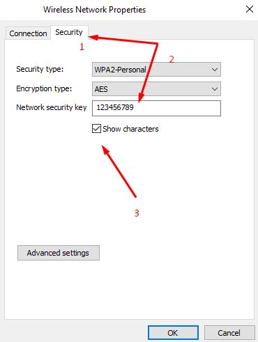 In Wireless Network Properties window check: Show characters