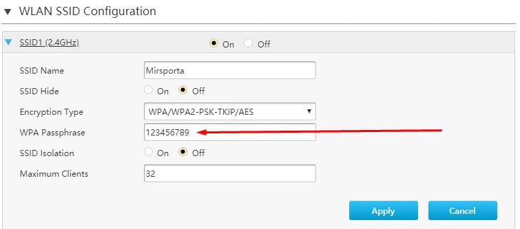 IN WLAN SSID Configuration in line: WPA Passphrase our password