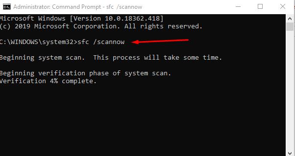 Using sfc/scannow command to check system files