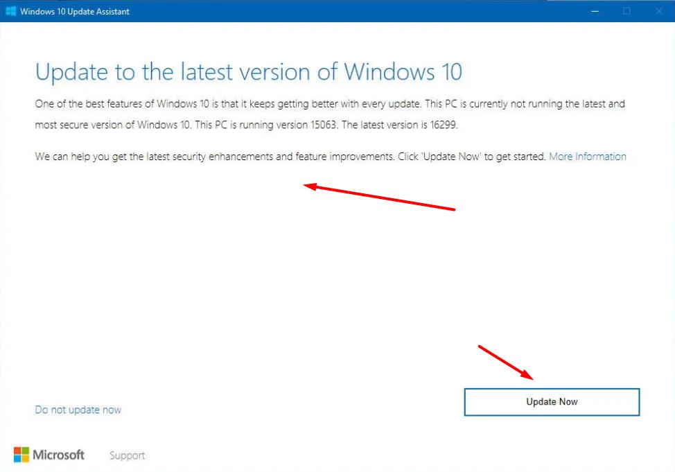 Windows 10 Update Assistant - confirm Update and click Update Now Button