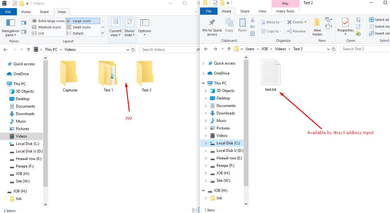 Direct access to a hidden folder with Explorer