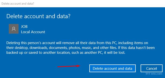 Confirm that you want delete an account and data