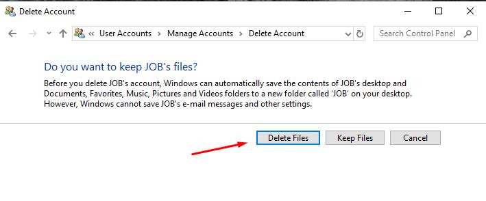 Or you can delete all User Files. For that click Delete Files button