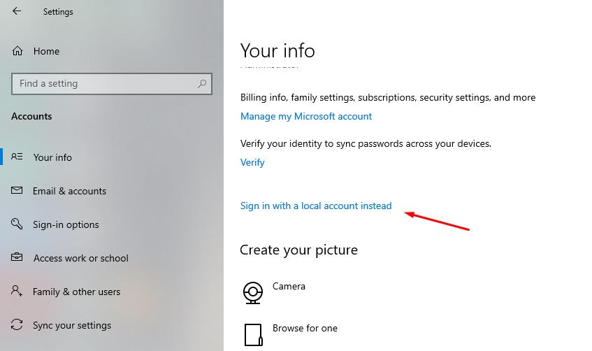 In Windows settings click on - Sign in with a local account instead
