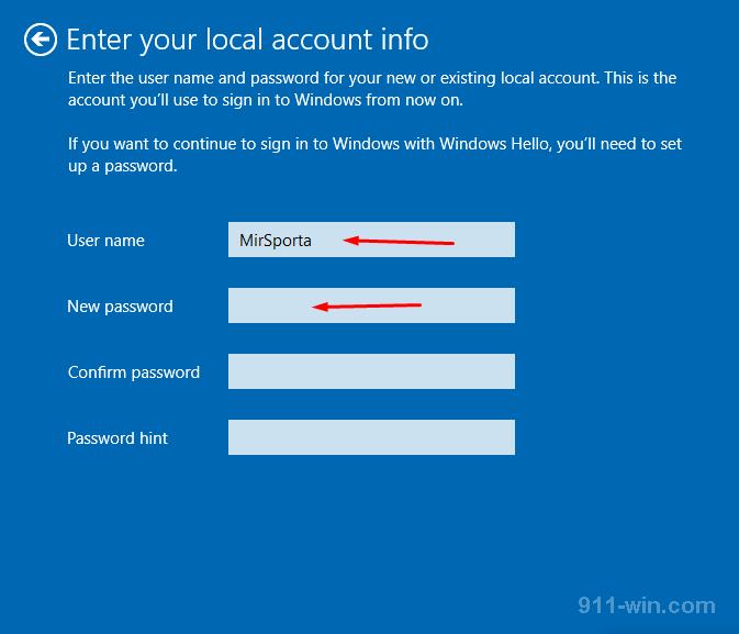 Enter your local account info and password if necessary