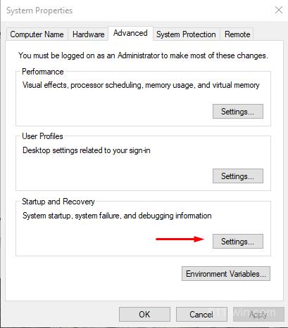 In advanced tab select Settings in (Startup and Recovery) block