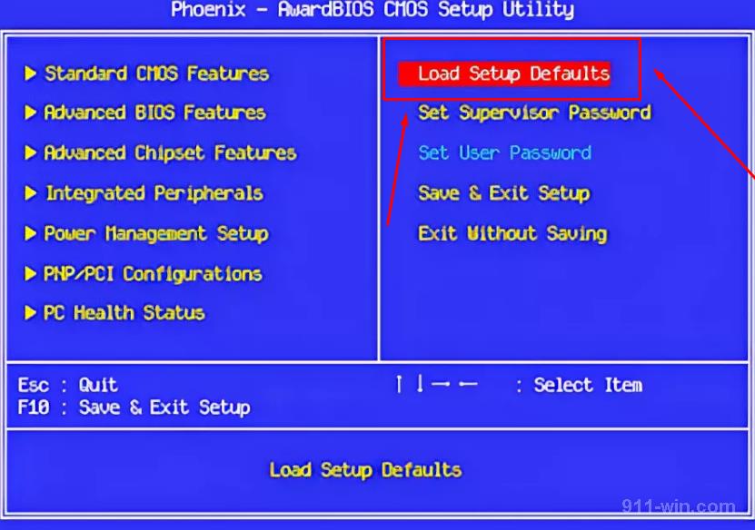 For recovery Bios select: Load Setup Defaults 