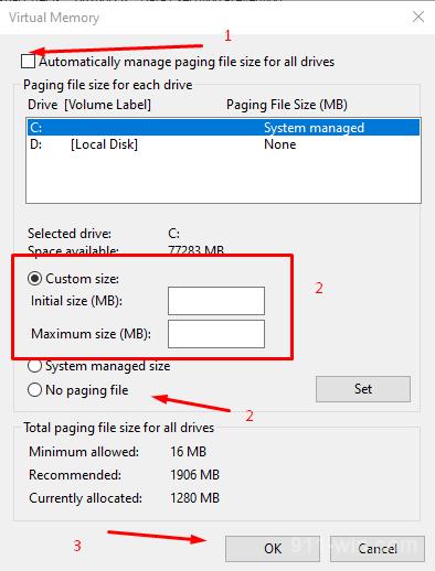 Automatically manage padding file size for all drives and set Custom size 