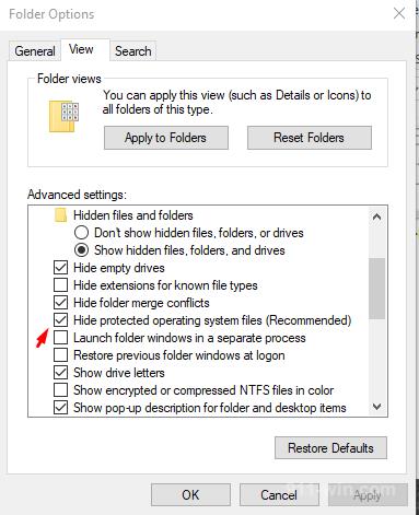 In Folder Options - uncheck protected operation system files